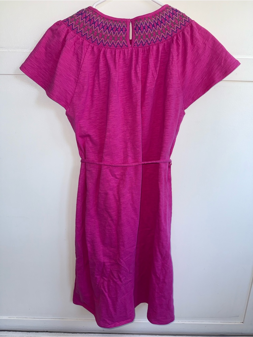 Boden Nina Smocked T-Shirt Dress Pink Cotton Short Sleeve Embroidered Size 6 - Picture 8 of 13